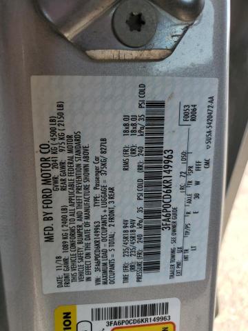 Photo 11 VIN: 3FA6P0CD6KR149963 - FORD FUSION SEL 