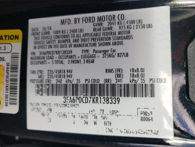 Photo 11 VIN: 3FA6P0CD7KR138339 - FORD FUSION SEL 