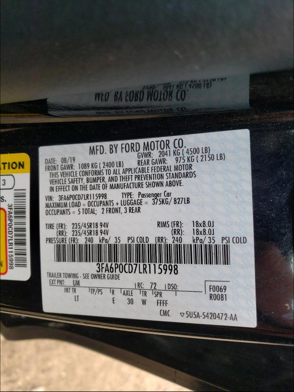 Photo 9 VIN: 3FA6P0CD7LR115998 - FORD FUSION SEL 