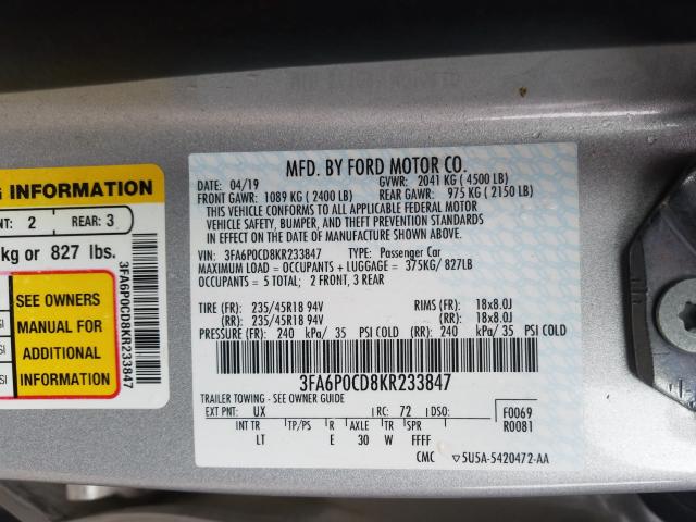 Photo 9 VIN: 3FA6P0CD8KR233847 - FORD FUSION SEL 