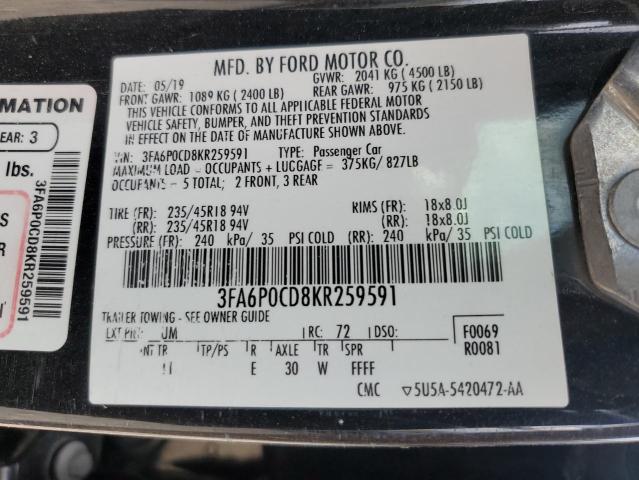 Photo 11 VIN: 3FA6P0CD8KR259591 - FORD FUSION SEL 