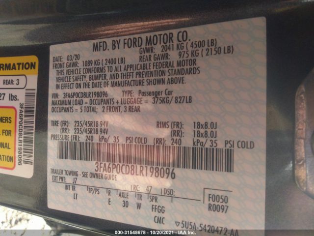 Photo 8 VIN: 3FA6P0CD8LR198096 - FORD FUSION 