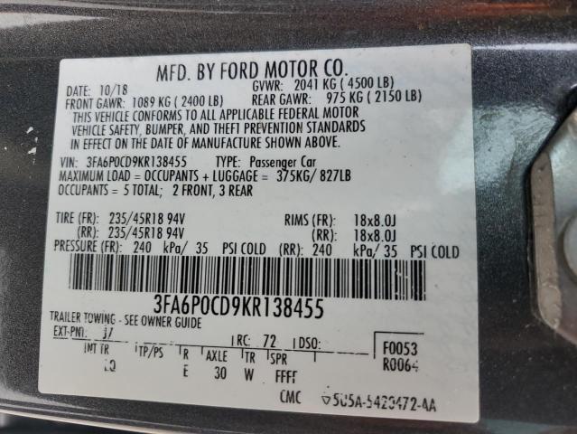 Photo 11 VIN: 3FA6P0CD9KR138455 - FORD FUSION SEL 