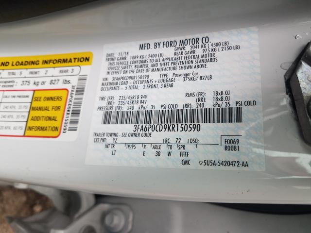 Photo 9 VIN: 3FA6P0CD9KR150590 - FORD FUSION SEL 