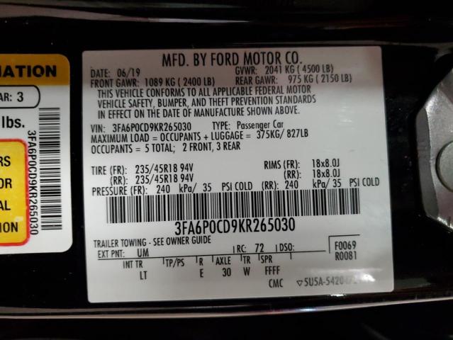 Photo 12 VIN: 3FA6P0CD9KR265030 - FORD FUSION SEL 