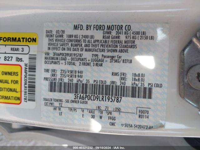 Photo 8 VIN: 3FA6P0CD9LR195787 - FORD FUSION 