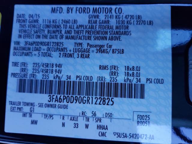 Photo 9 VIN: 3FA6P0D90GR122825 - FORD FUSION TIT 