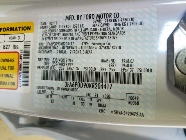 Photo 9 VIN: 3FA6P0D90KR204417 - FORD FUSION TIT 