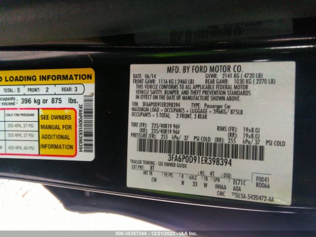 Photo 8 VIN: 3FA6P0D91ER398394 - FORD FUSION 