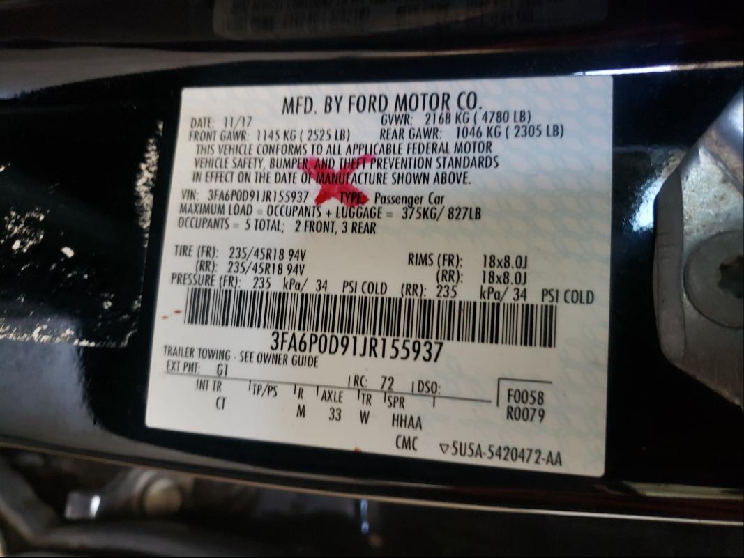 Photo 9 VIN: 3FA6P0D91JR155937 - FORD FUSION TIT 