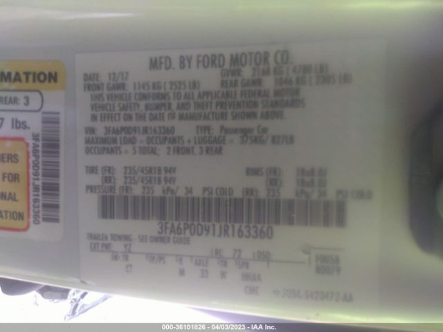 Photo 8 VIN: 3FA6P0D91JR163360 - FORD FUSION 