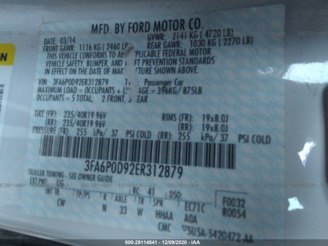 Photo 8 VIN: 3FA6P0D92ER312879 - FORD FUSION 