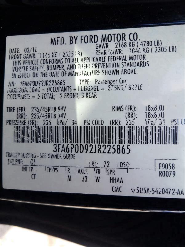 Photo 9 VIN: 3FA6P0D92JR225865 - FORD FUSION TIT 