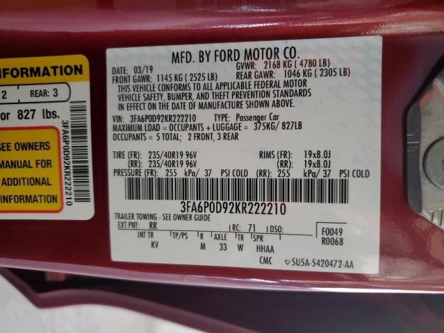 Photo 11 VIN: 3FA6P0D92KR222210 - FORD FUSION 