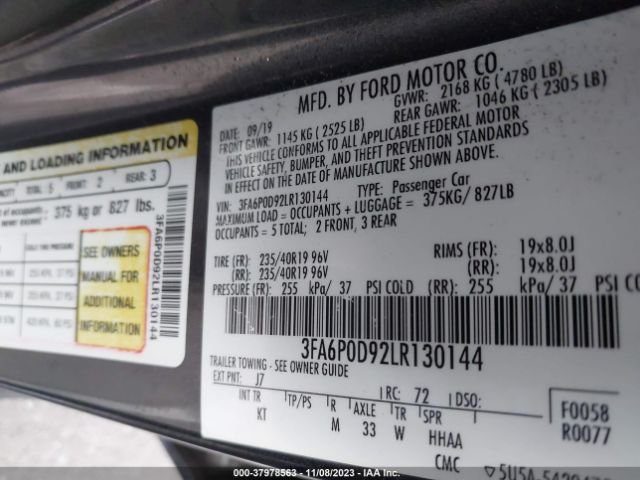 Photo 8 VIN: 3FA6P0D92LR130144 - FORD FUSION 