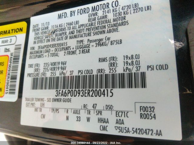 Photo 8 VIN: 3FA6P0D93ER200415 - FORD FUSION 