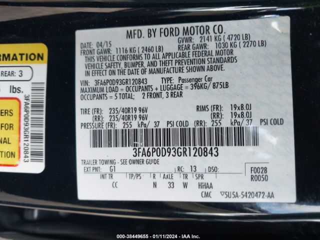 Photo 8 VIN: 3FA6P0D93GR120843 - FORD FUSION 