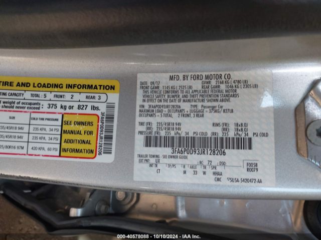 Photo 8 VIN: 3FA6P0D93JR128206 - FORD FUSION 