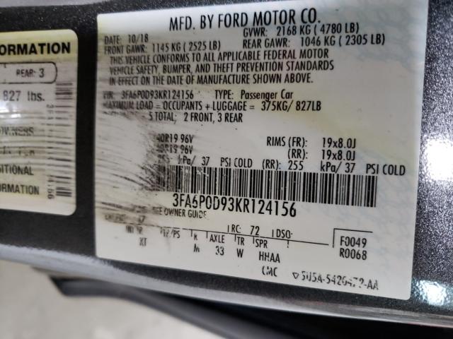 Photo 9 VIN: 3FA6P0D93KR124156 - FORD FUSION 