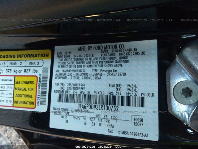 Photo 8 VIN: 3FA6P0D93LR130752 - FORD FUSION 