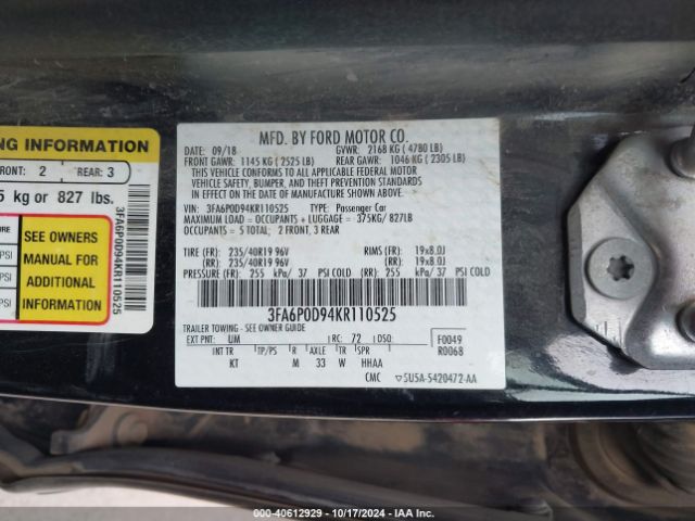 Photo 8 VIN: 3FA6P0D94KR110525 - FORD FUSION 