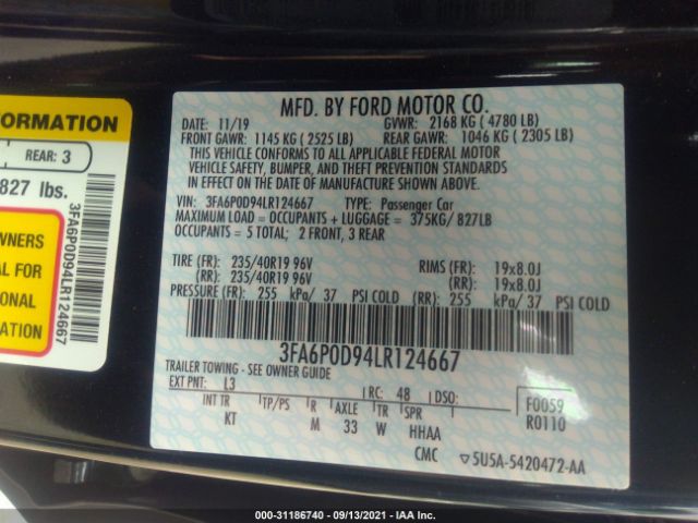 Photo 8 VIN: 3FA6P0D94LR124667 - FORD FUSION 