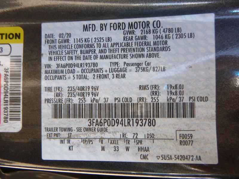 Photo 9 VIN: 3FA6P0D94LR193780 - FORD FUSION AWD 4C 