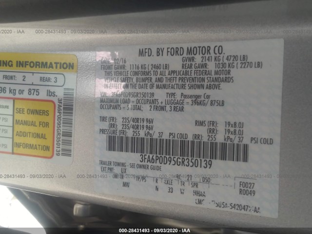 Photo 8 VIN: 3FA6P0D95GR350139 - FORD FUSION 