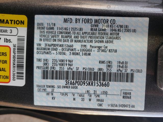 Photo 9 VIN: 3FA6P0D95KR153660 - FORD FUSION TIT 