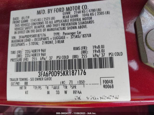 Photo 8 VIN: 3FA6P0D95KR187176 - FORD FUSION 