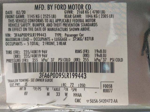 Photo 8 VIN: 3FA6P0D95LR199443 - FORD FUSION 