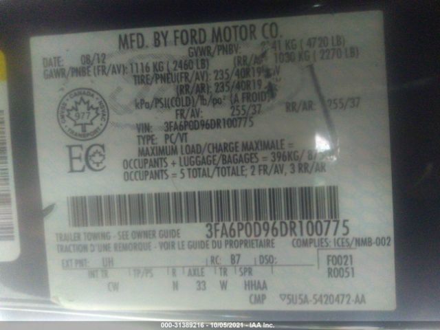 Photo 8 VIN: 3FA6P0D96DR100775 - FORD FUSION 