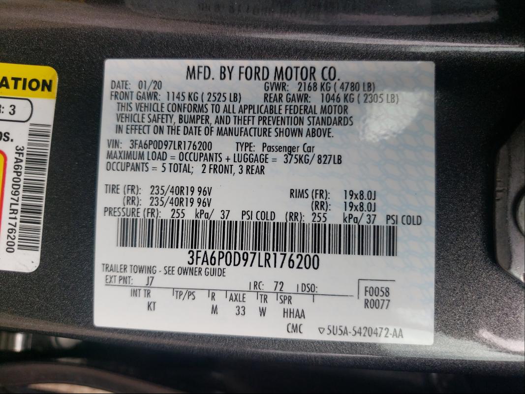 Photo 9 VIN: 3FA6P0D97LR176200 - FORD FUSION TIT 