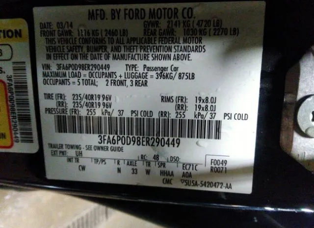 Photo 8 VIN: 3FA6P0D98ER290449 - FORD FUSION 