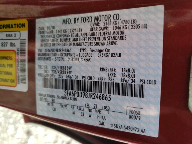 Photo 9 VIN: 3FA6P0D98JR246865 - FORD FUSION TIT 