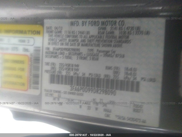 Photo 8 VIN: 3FA6P0D99DR298090 - FORD FUSION 