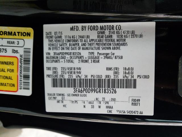 Photo 9 VIN: 3FA6P0D99GR183526 - FORD FUSION 