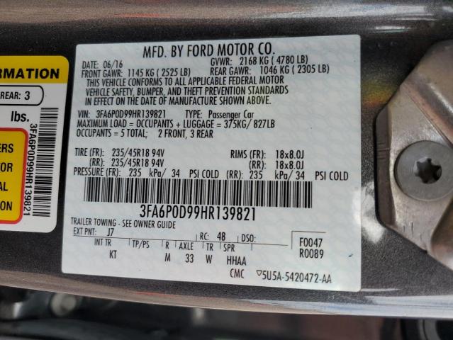 Photo 11 VIN: 3FA6P0D99HR139821 - FORD FUSION 