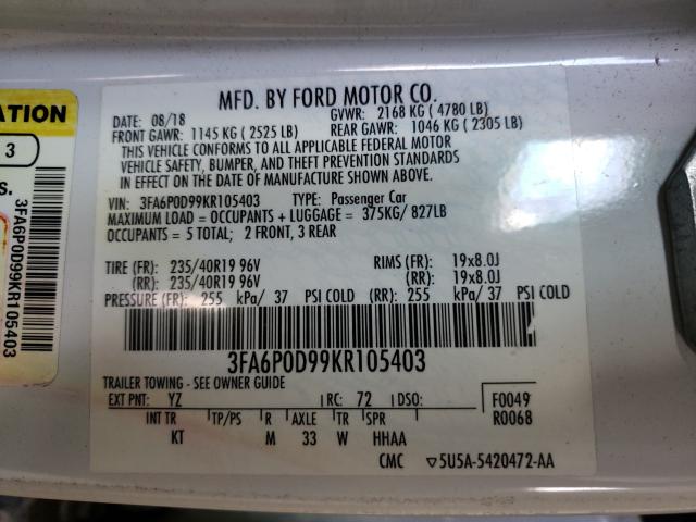 Photo 9 VIN: 3FA6P0D99KR105403 - FORD FUSION TIT 