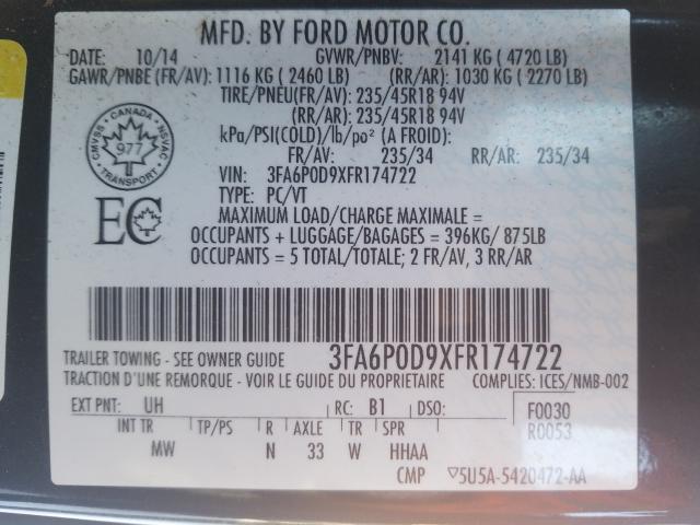 Photo 9 VIN: 3FA6P0D9XFR174722 - FORD FUSION TIT 