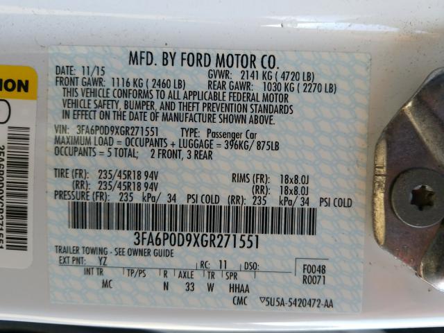 Photo 9 VIN: 3FA6P0D9XGR271551 - FORD FUSION TIT 