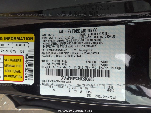 Photo 8 VIN: 3FA6P0D9XGR280685 - FORD FUSION 