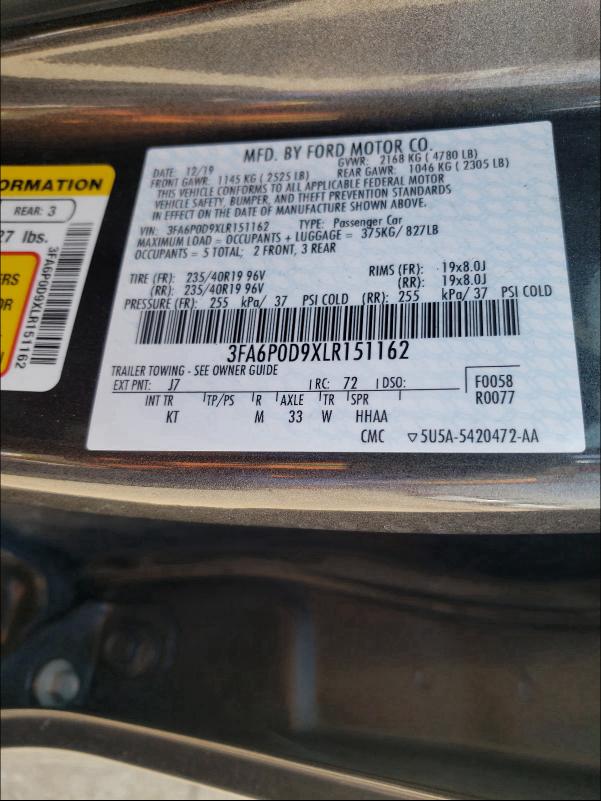 Photo 9 VIN: 3FA6P0D9XLR151162 - FORD FUSION TIT 