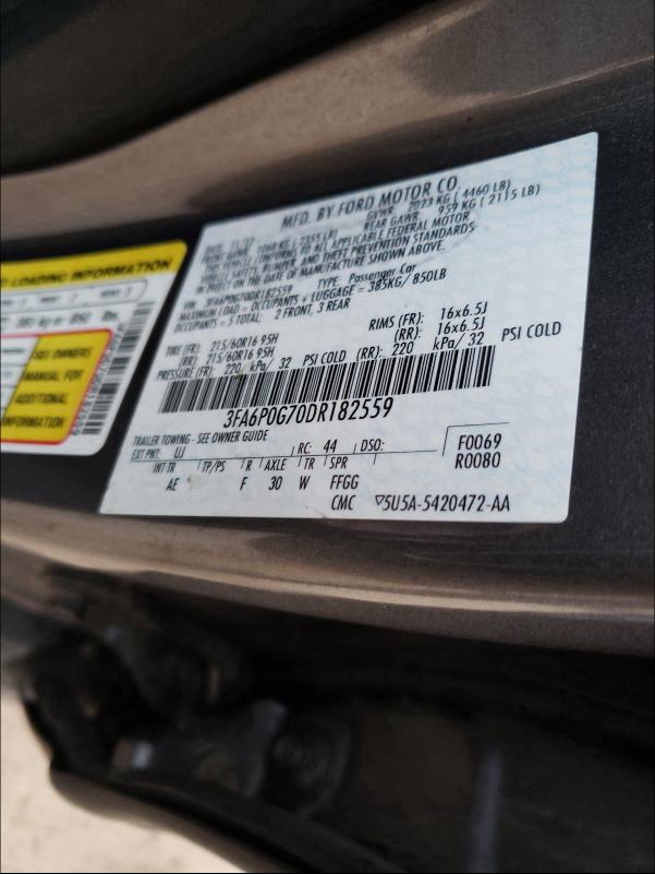 Photo 9 VIN: 3FA6P0G70DR182559 - FORD FUSION S 