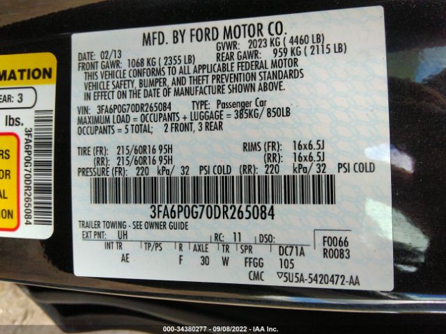 Photo 8 VIN: 3FA6P0G70DR265084 - FORD FUSION 