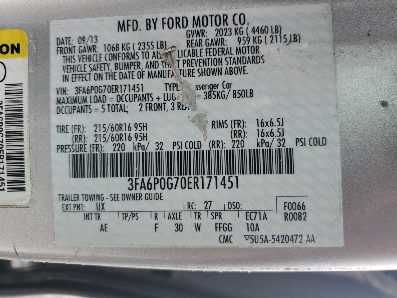 Photo 12 VIN: 3FA6P0G70ER171451 - FORD FUSION 