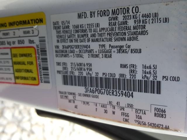 Photo 9 VIN: 3FA6P0G70ER359404 - FORD FUSION S 