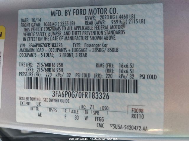 Photo 8 VIN: 3FA6P0G70FR183326 - FORD FUSION 