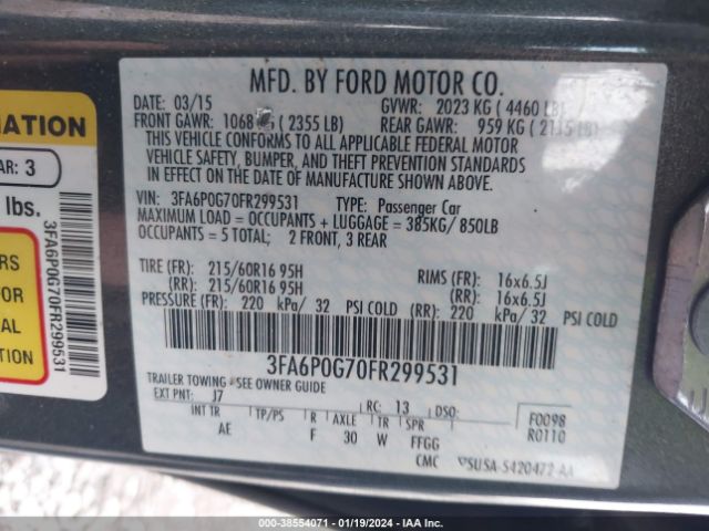 Photo 8 VIN: 3FA6P0G70FR299531 - FORD FUSION 