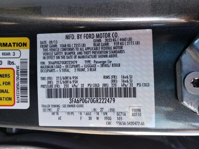 Photo 9 VIN: 3FA6P0G70GR222479 - FORD FUSION S 